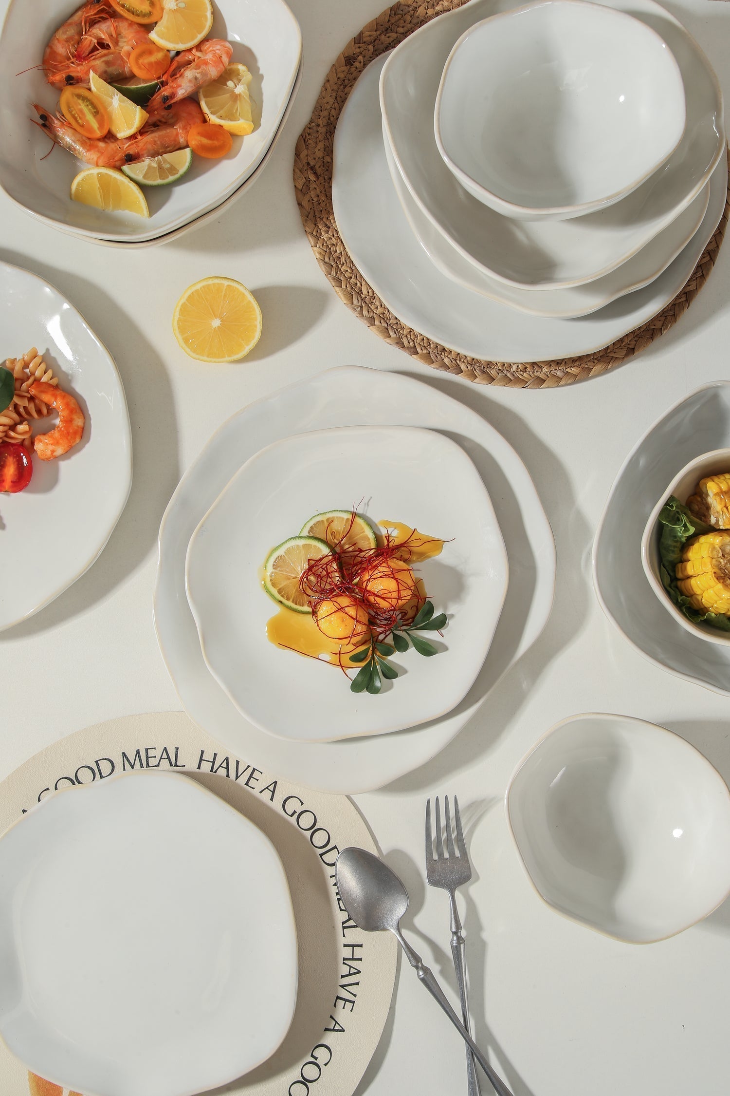 16-Piece Stoneware Set-Pearl White